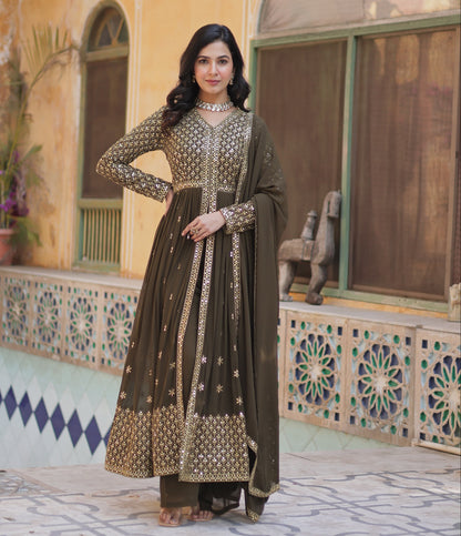 Faux Georgette with Embroidered Work  3pc Kurti Set