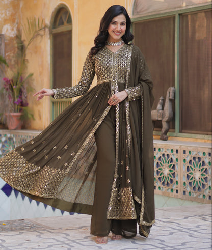 Faux Georgette with Embroidered Work  3pc Kurti Set