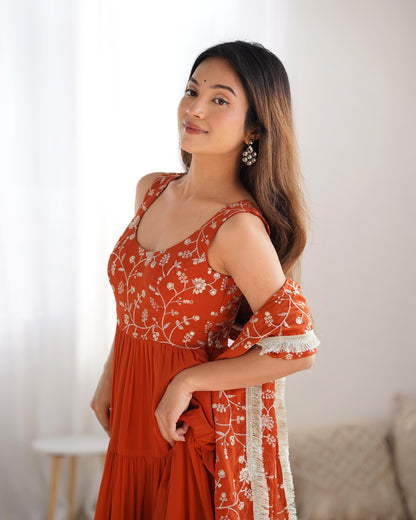 Rust Orange Color Heavy Pure Soft Fox Georgette 3pc Kurta Set