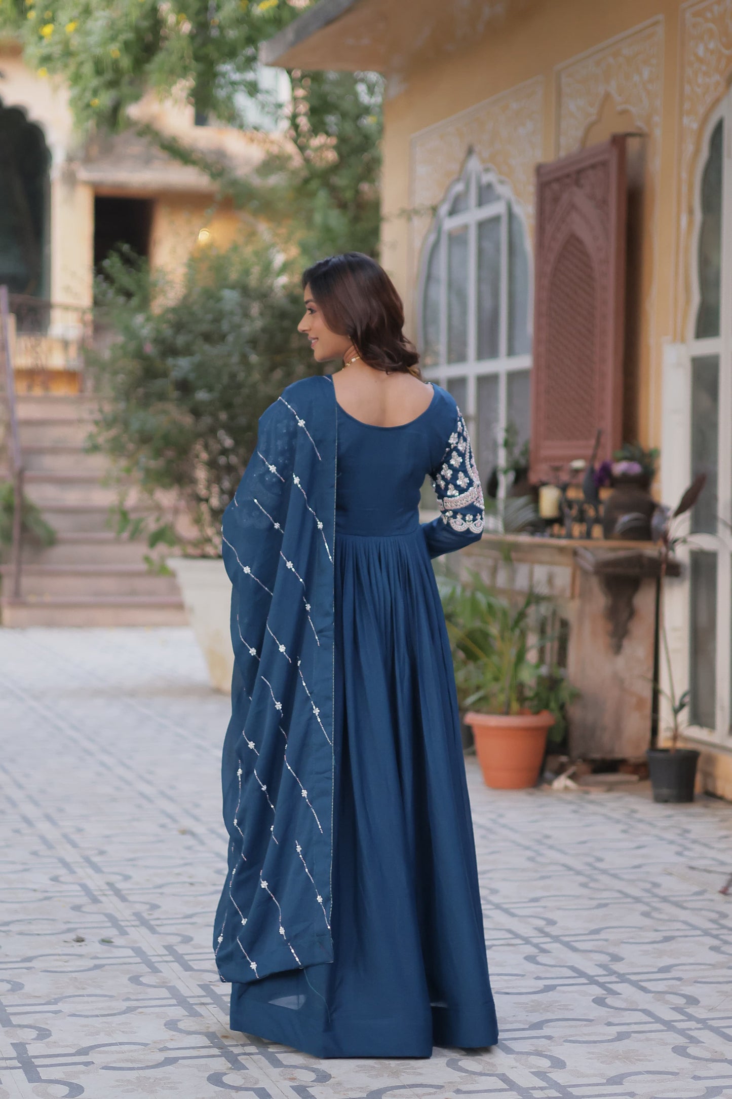 Rama Color Star Georgette With Sequins Work Gown With Dupttta