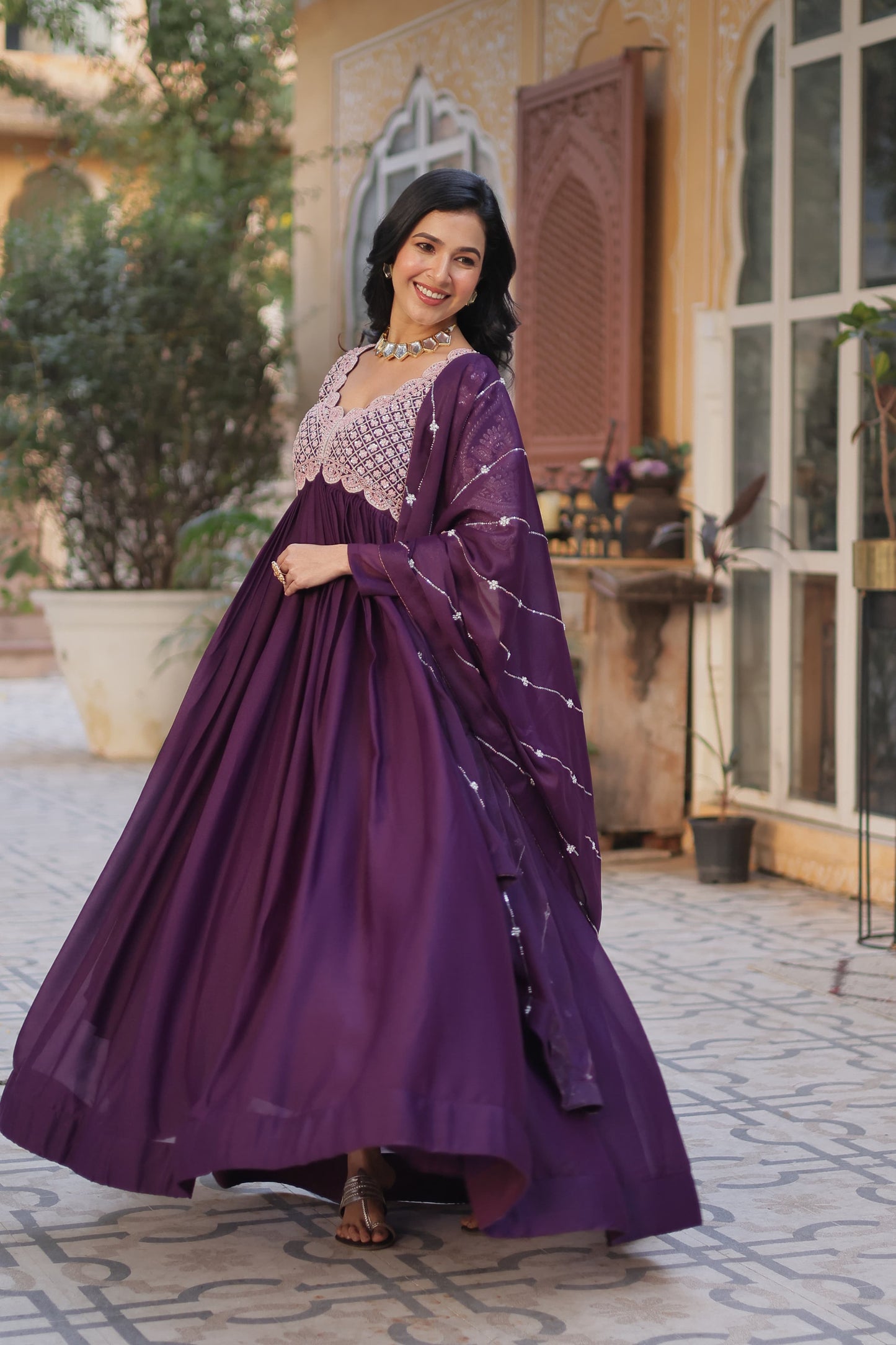 Rama Color Star Georgette With Sequins Work Gown With Dupttta