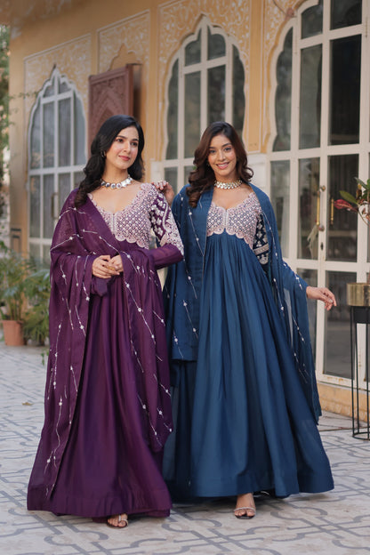 Rama Color Star Georgette With Sequins Work Gown With Dupttta