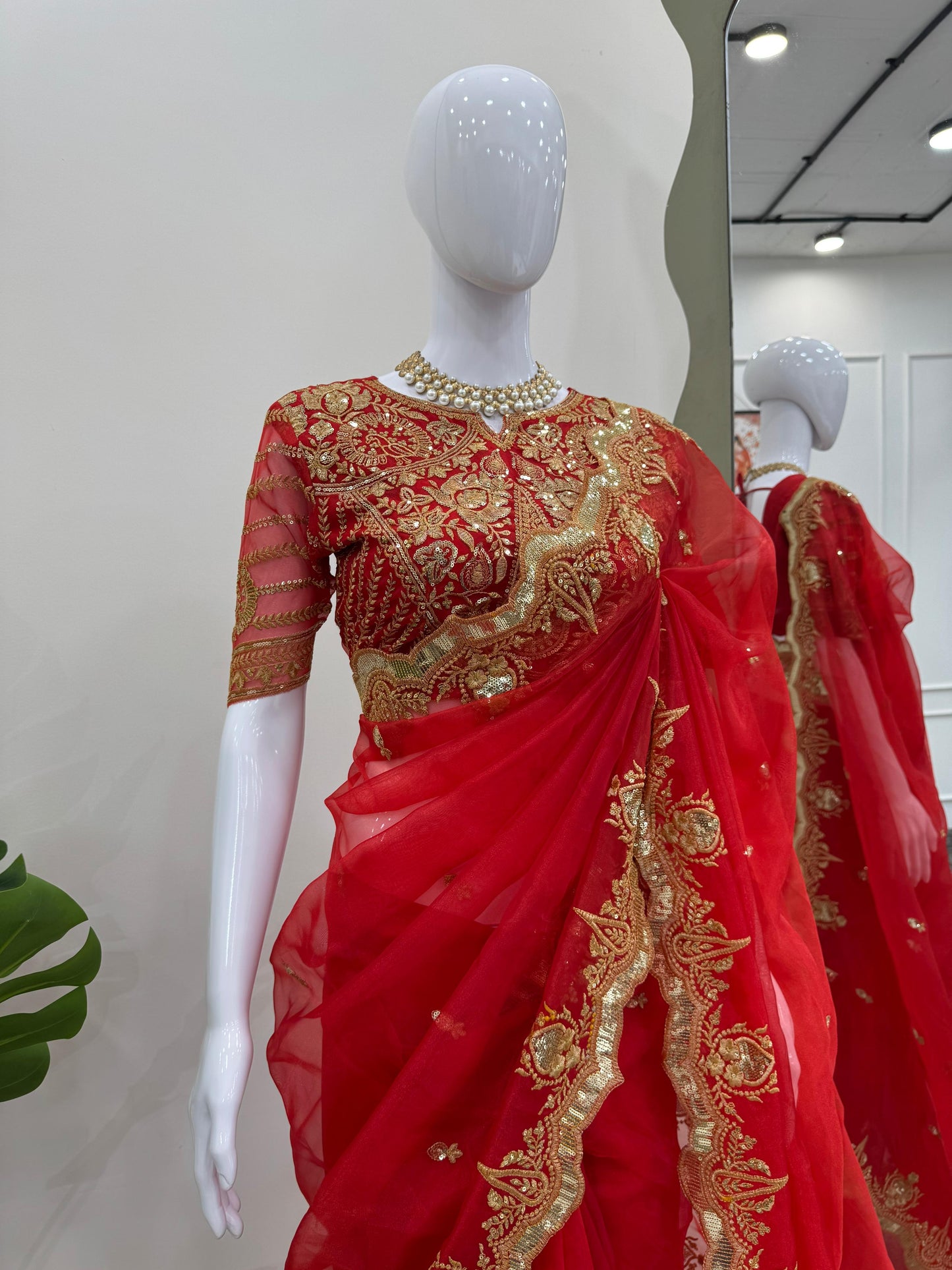 Gorgeous Red Heavy Organza Silk Saree