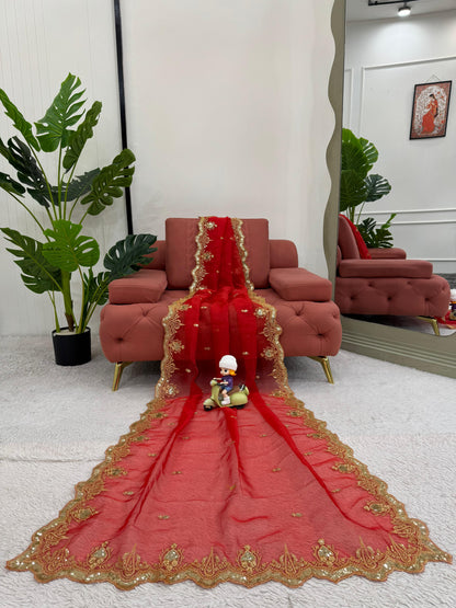 Gorgeous Red Heavy Organza Silk Saree