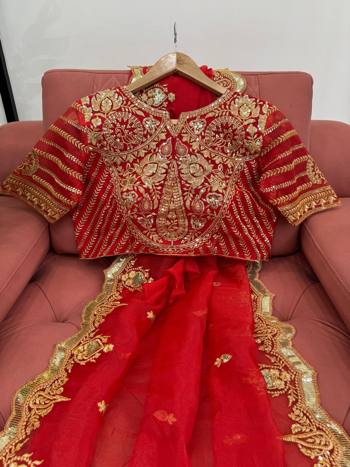 Gorgeous Red Heavy Organza Silk Saree