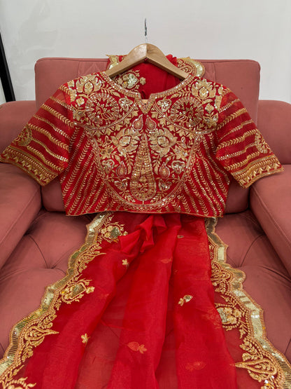 Gorgeous Red Heavy Organza Silk Saree