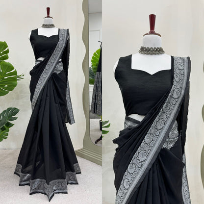 Gorgeous Black Kota Silk Jacquard Work Saree