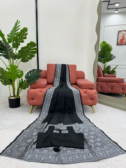 Gorgeous Black Kota Silk Jacquard Work Saree