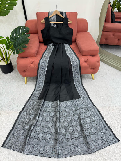 Gorgeous Black Kota Silk Jacquard Work Saree