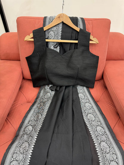 Gorgeous Black Kota Silk Jacquard Work Saree