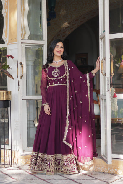 Pink Faux Blooming Georgette with Rich Sequins Embroidered Work Gown With Dupatta