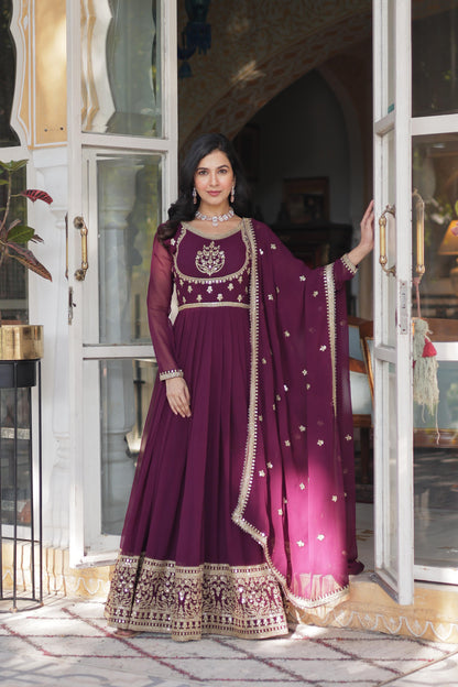 Pink Faux Blooming Georgette with Rich Sequins Embroidered Work Gown With Dupatta