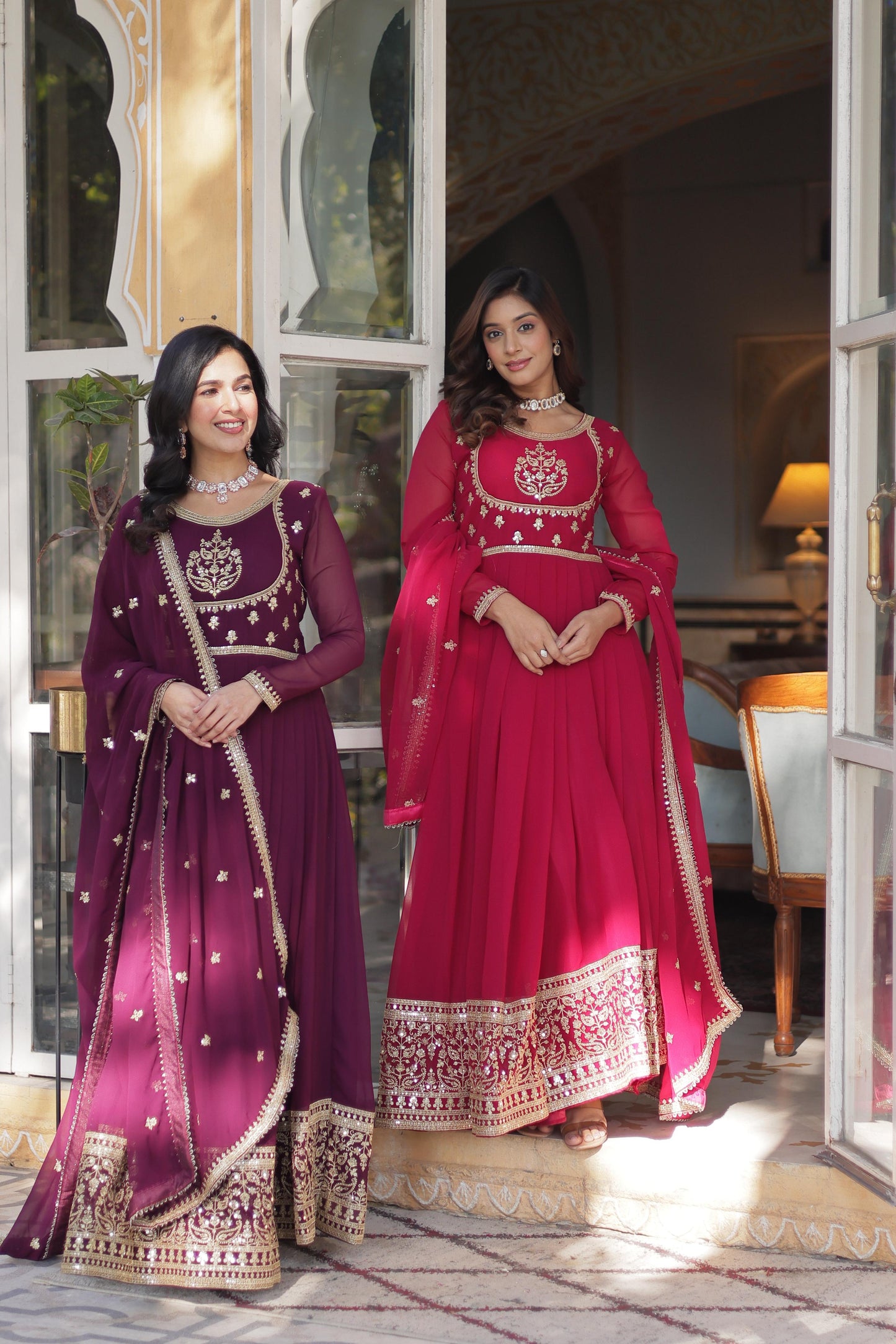Pink Faux Blooming Georgette with Rich Sequins Embroidered Work Gown With Dupatta