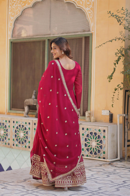 Pink Faux Blooming Georgette with Rich Sequins Embroidered Work Gown With Dupatta