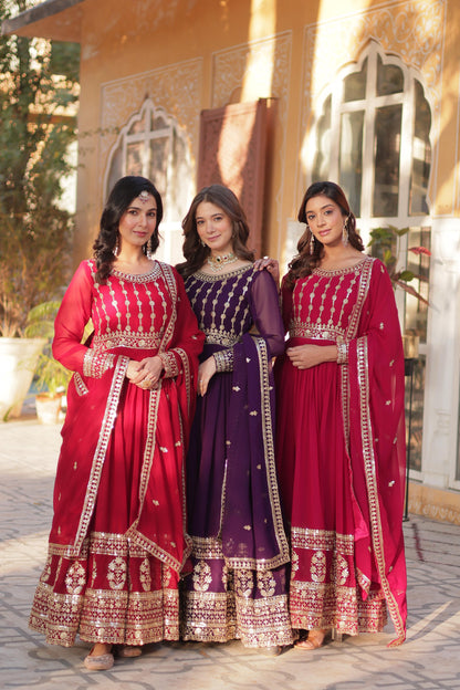 Maroon Embroidery Zari Sequins Work Gown With Dupatta