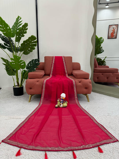 Red Sequins work Georgette Saree