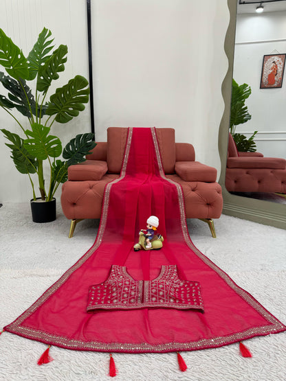 Red Sequins work Georgette Saree