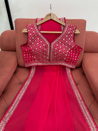 Red Sequins work Georgette Saree