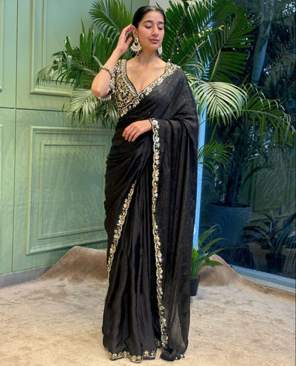 Black Soft Rangoli Silk With  Diamond Work Saree