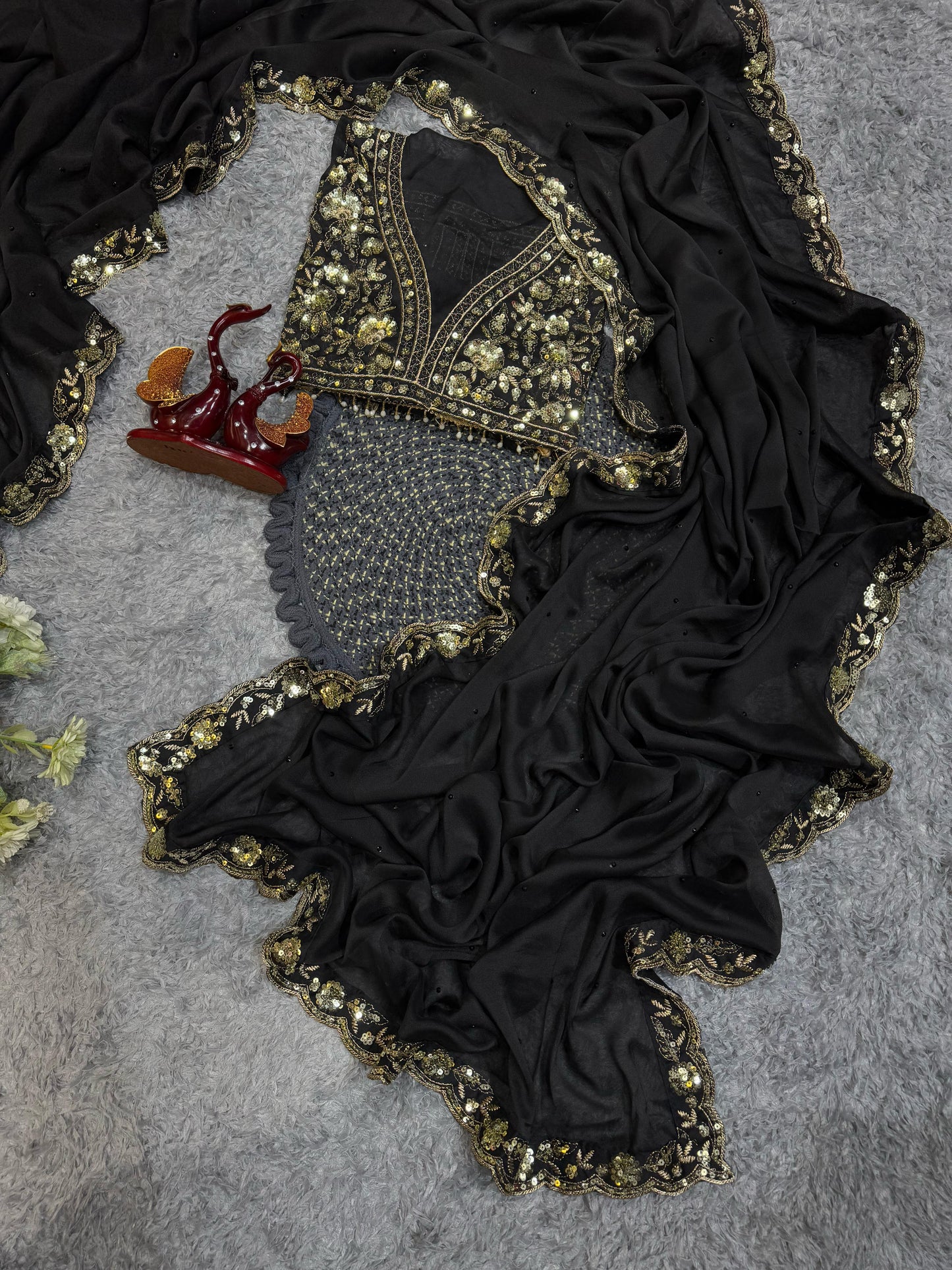 Black Soft Rangoli Silk With  Diamond Work Saree