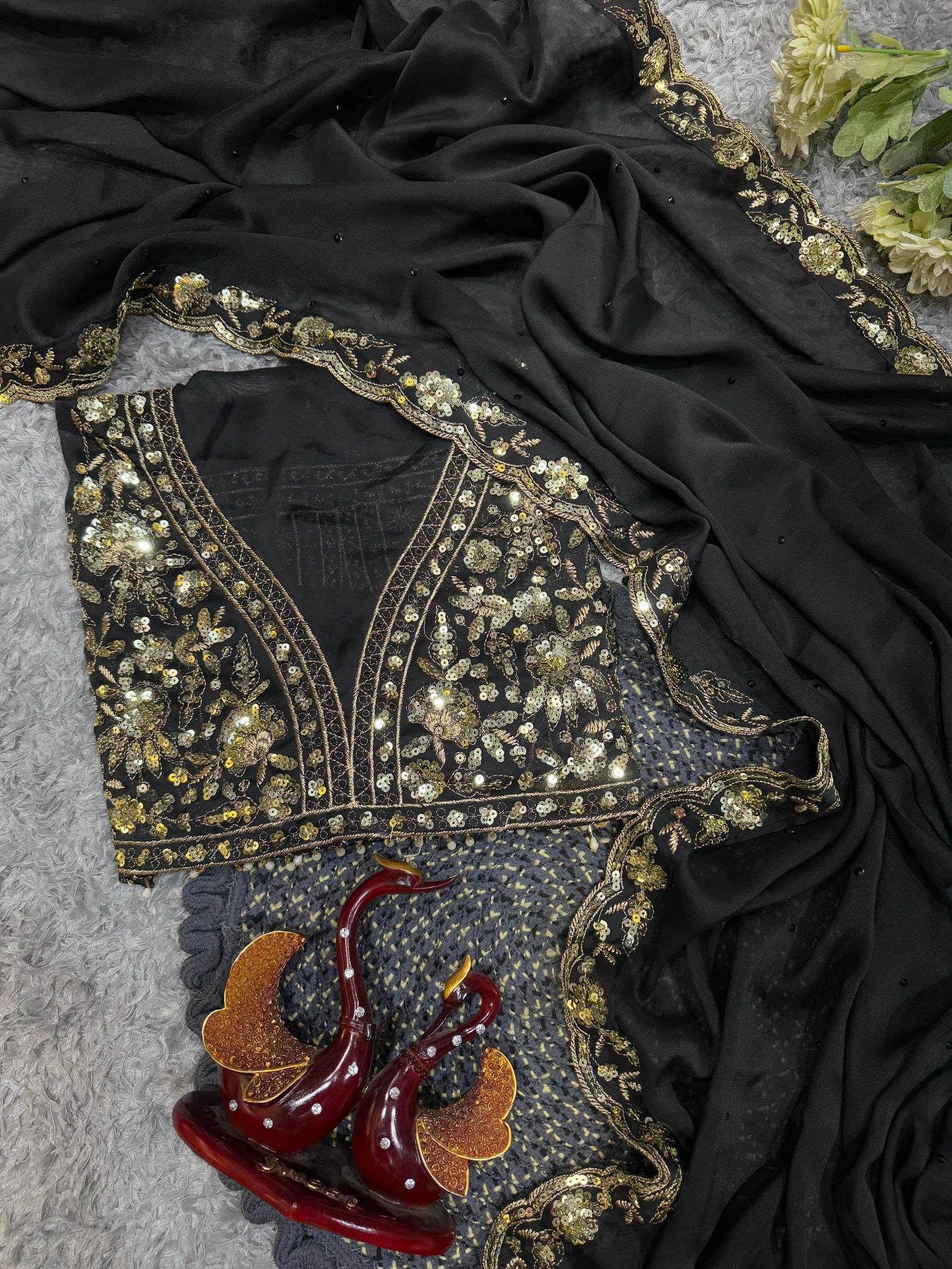 Black Soft Rangoli Silk With  Diamond Work Saree