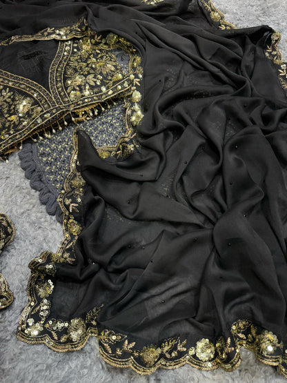 Black Soft Rangoli Silk With  Diamond Work Saree