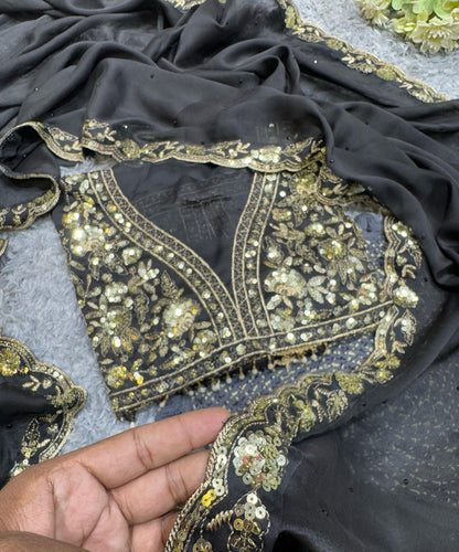 Black Soft Rangoli Silk With  Diamond Work Saree