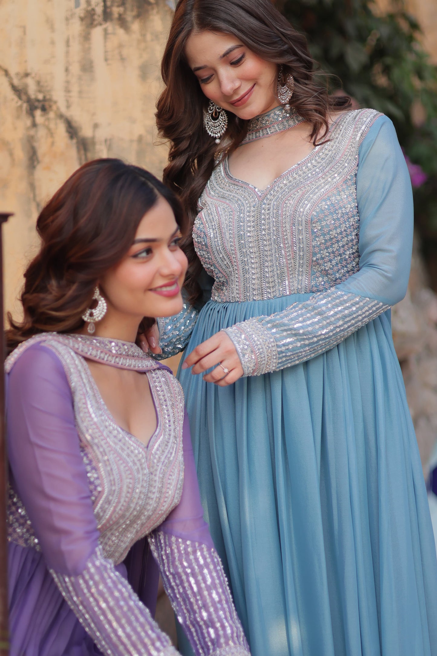 Lavender Star Georgette Sequins Work Gown With Dupatta