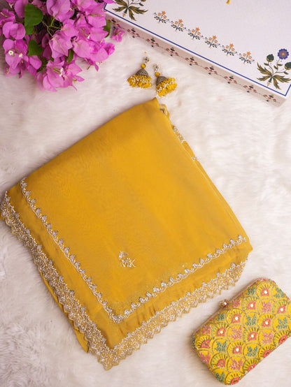 Yellow Tibby Silk Saree