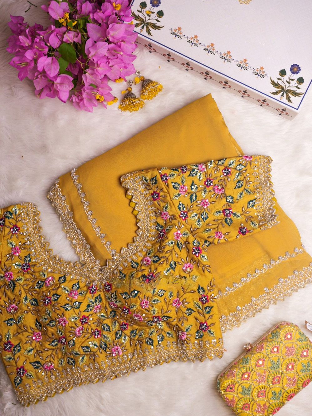 Yellow Tibby Silk Saree