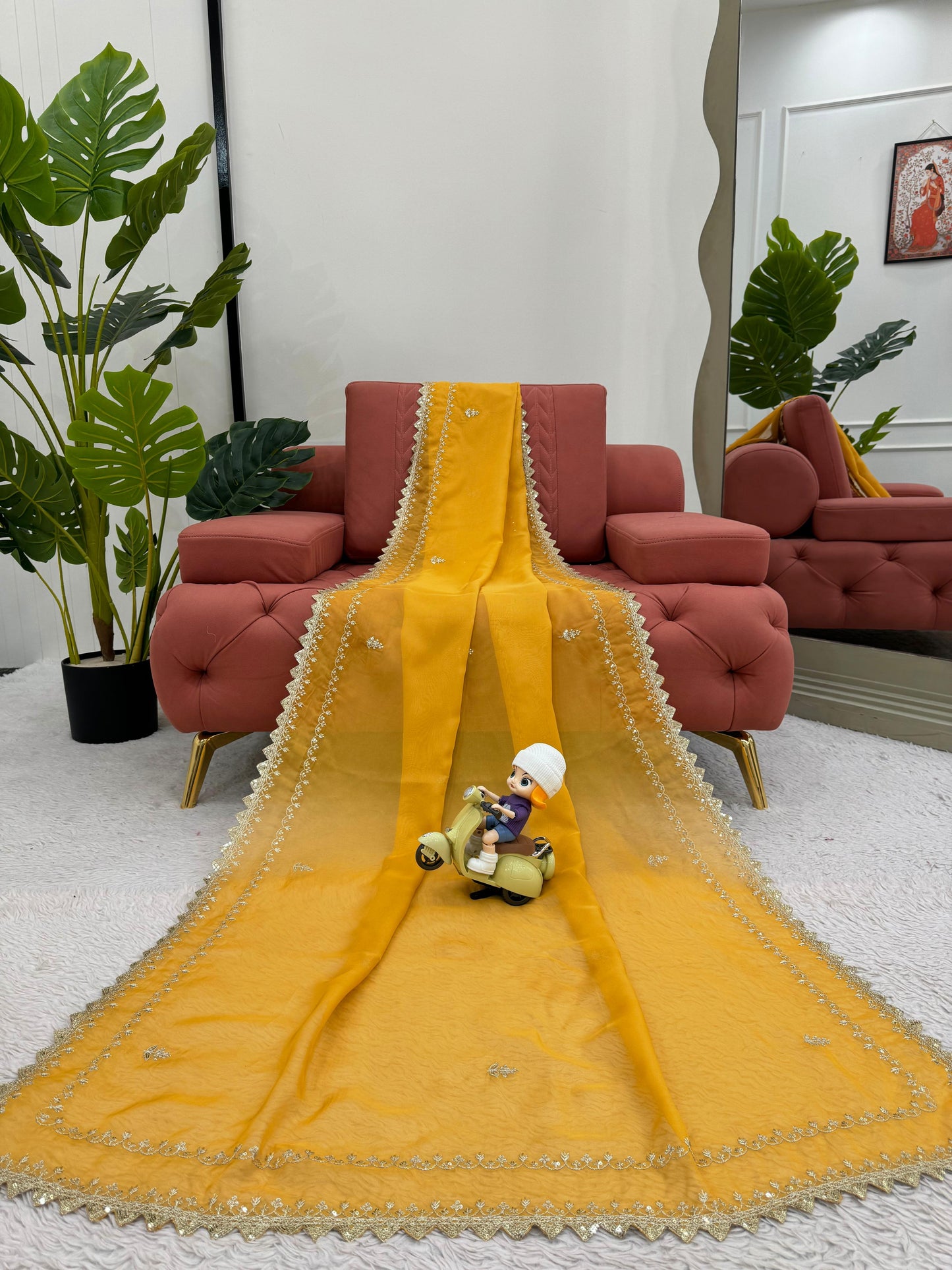 Yellow Tibby Silk Saree