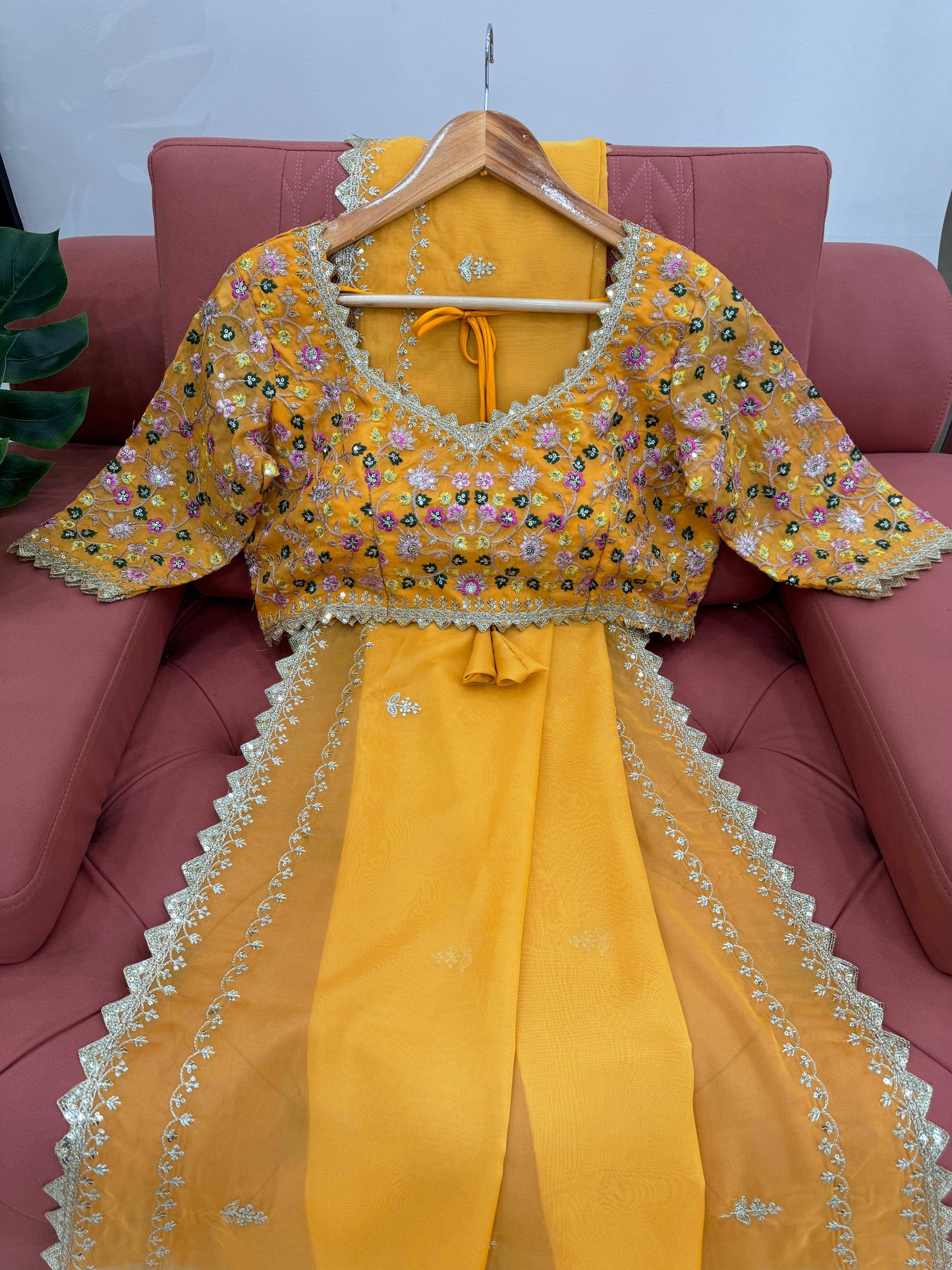 Yellow Tibby Silk Saree