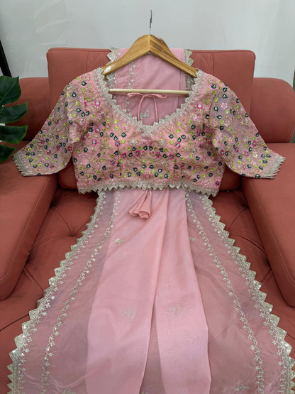Baby Pink Tibby Silk Saree