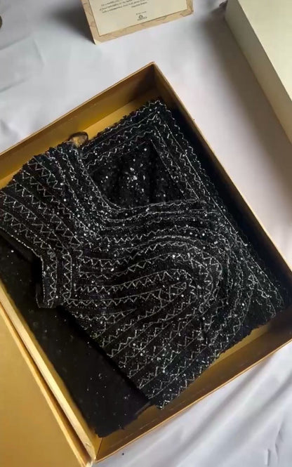 Black Soft Net With Sequence Work Saree