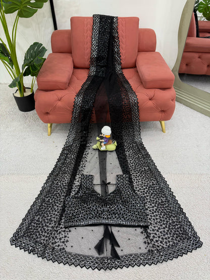 Black Soft Net With Sequence Work Saree