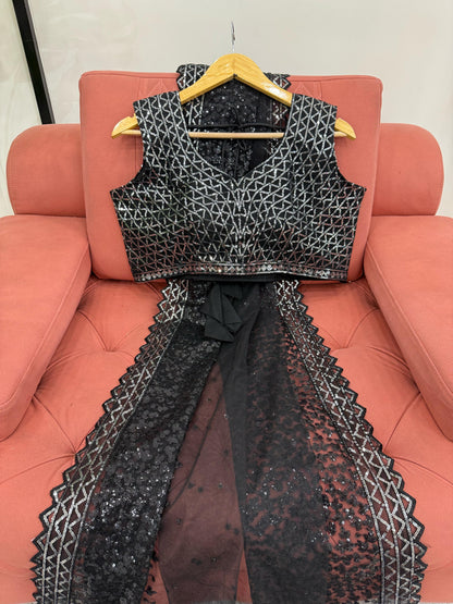 Black Soft Net With Sequence Work Saree