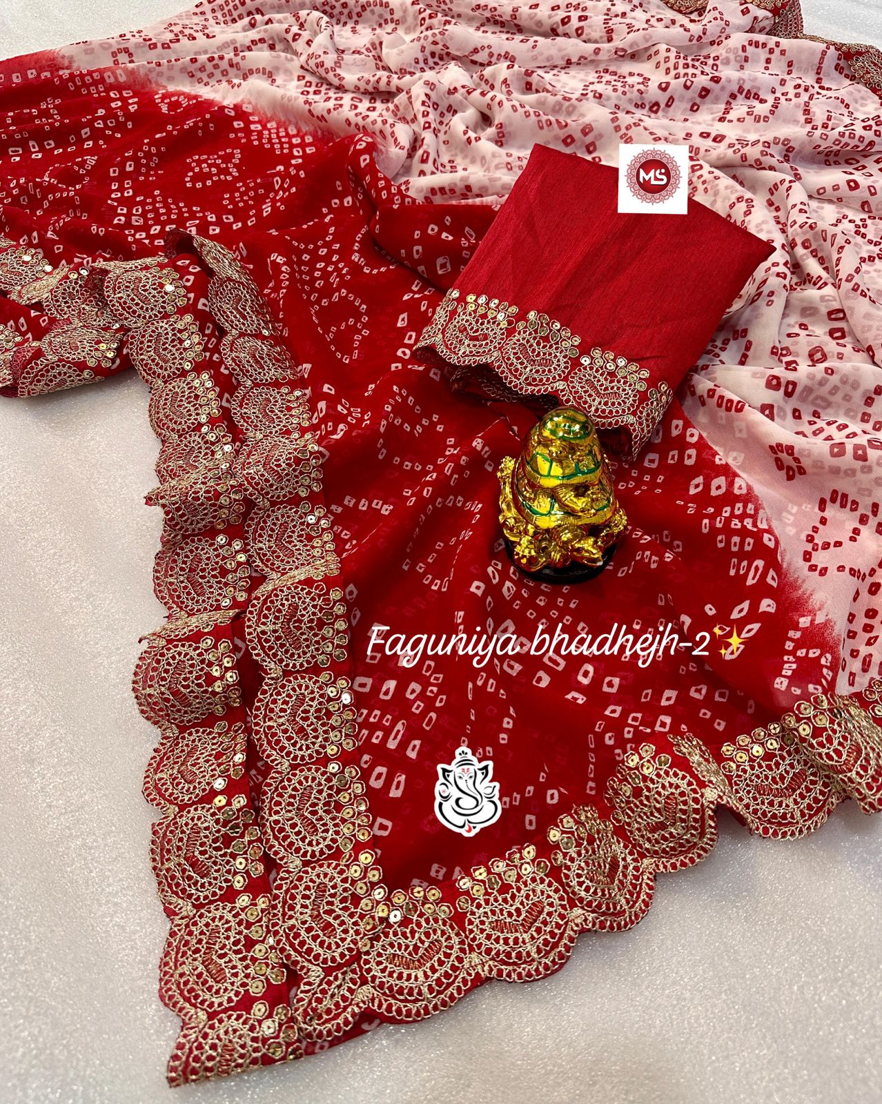 Pure Georgette Faguniya Bandhej Print Saree