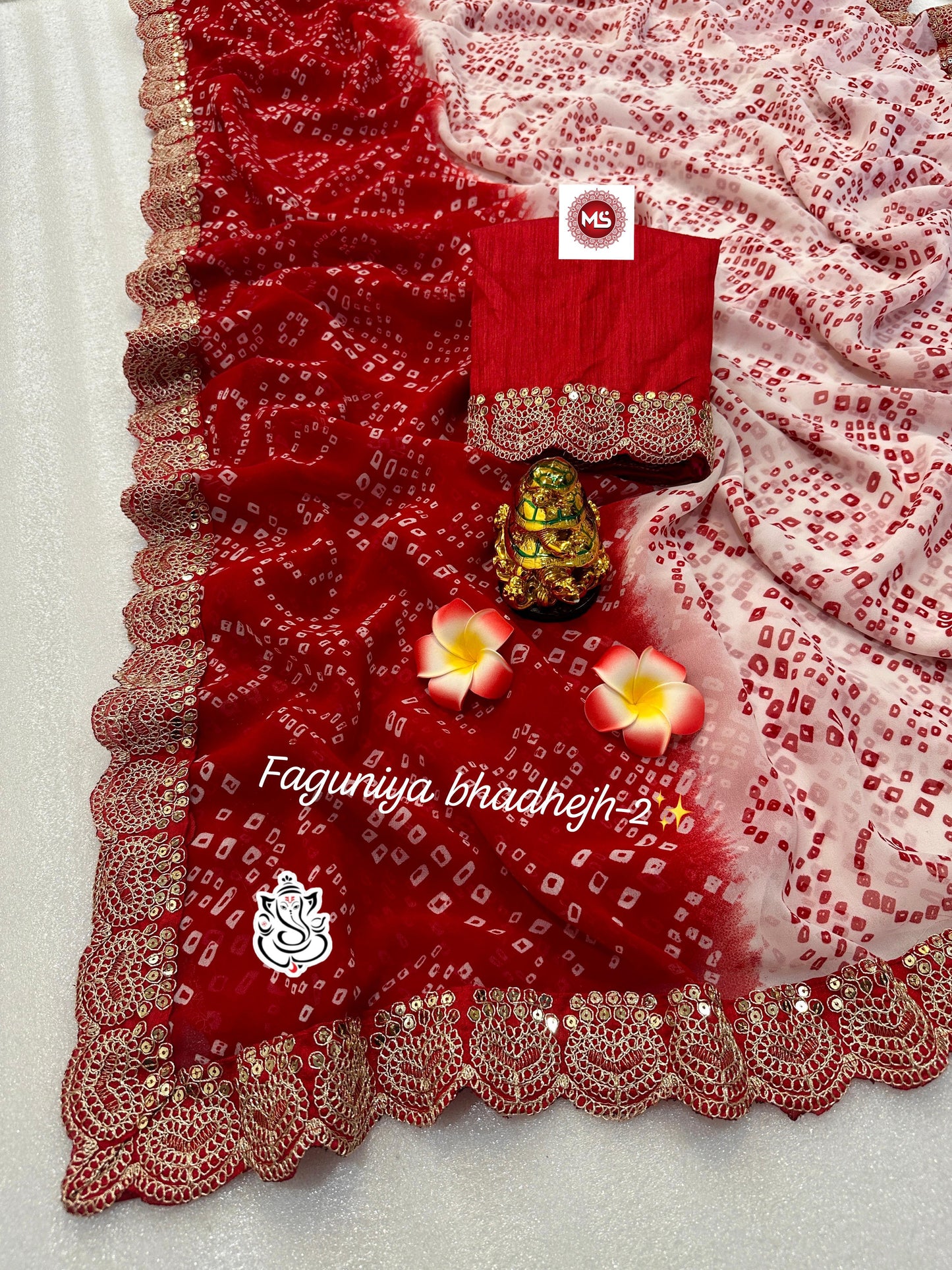 Pure Georgette Faguniya Bandhej Print Saree