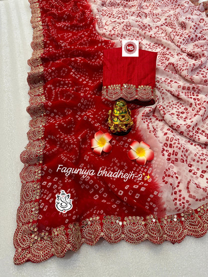Pure Georgette Faguniya Bandhej Print Saree