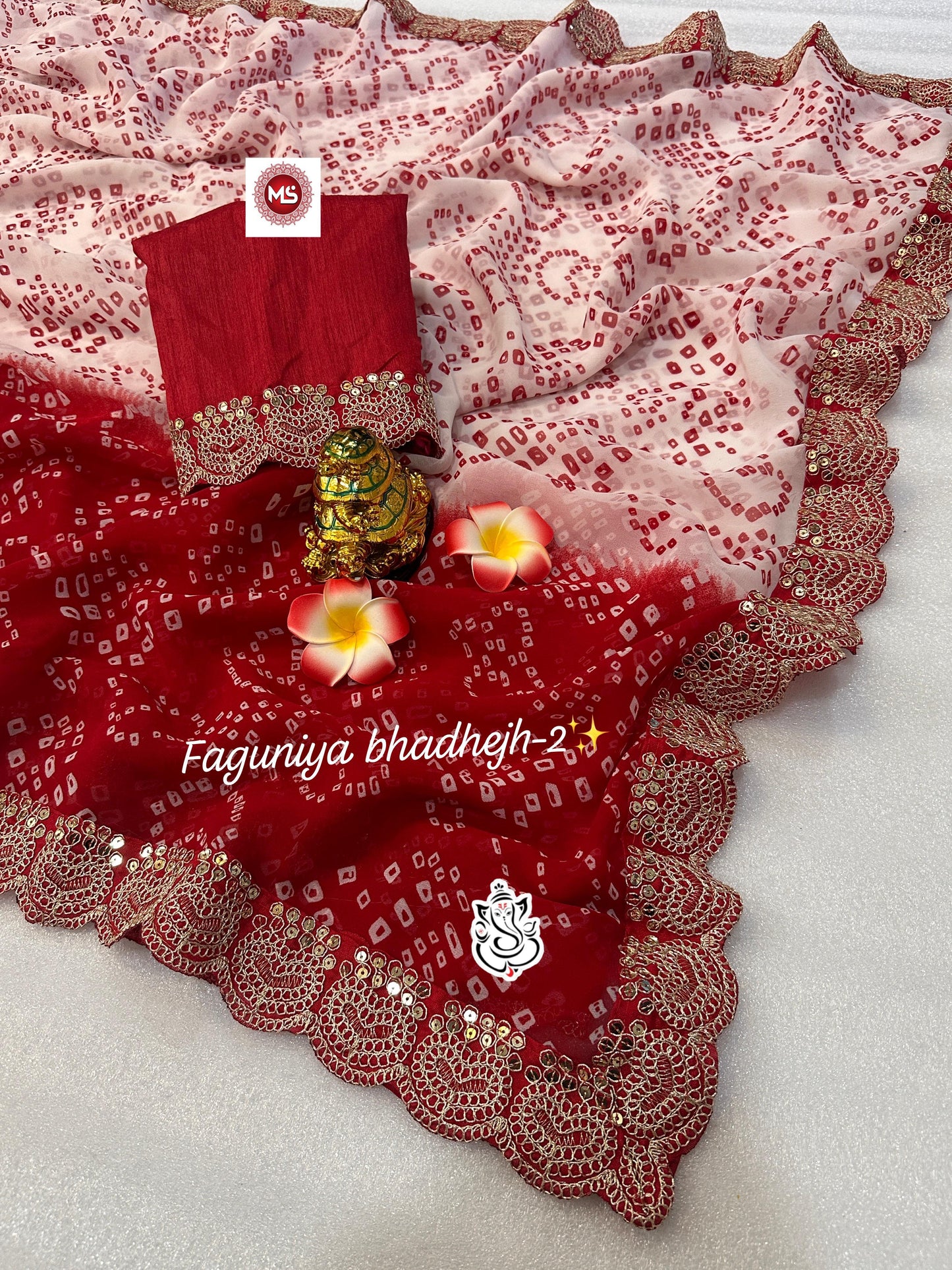 Pure Georgette Faguniya Bandhej Print Saree