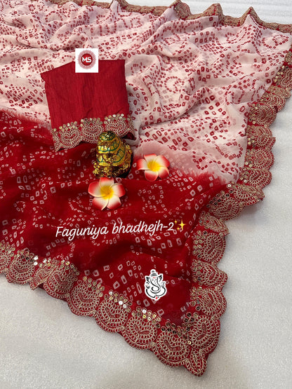 Pure Georgette Faguniya Bandhej Print Saree