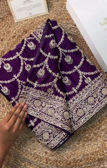 Purle Japan Satin Silk Saree