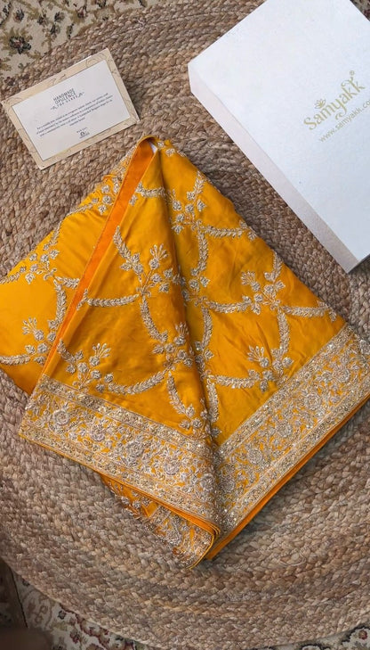 Yellow Japan Satin Silk Saree
