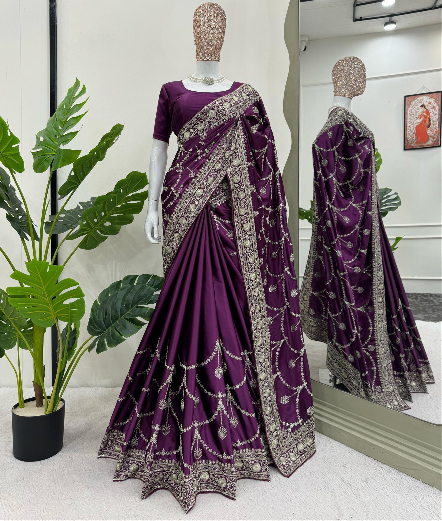 Purle Japan Satin Silk Saree