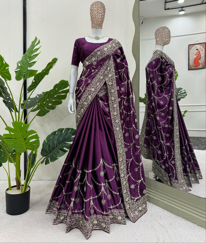 Purle Japan Satin Silk Saree