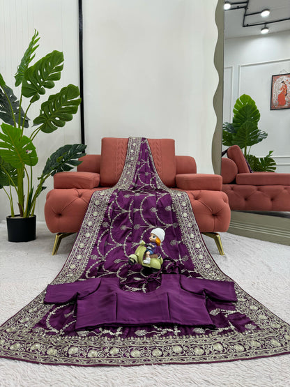 Purle Japan Satin Silk Saree