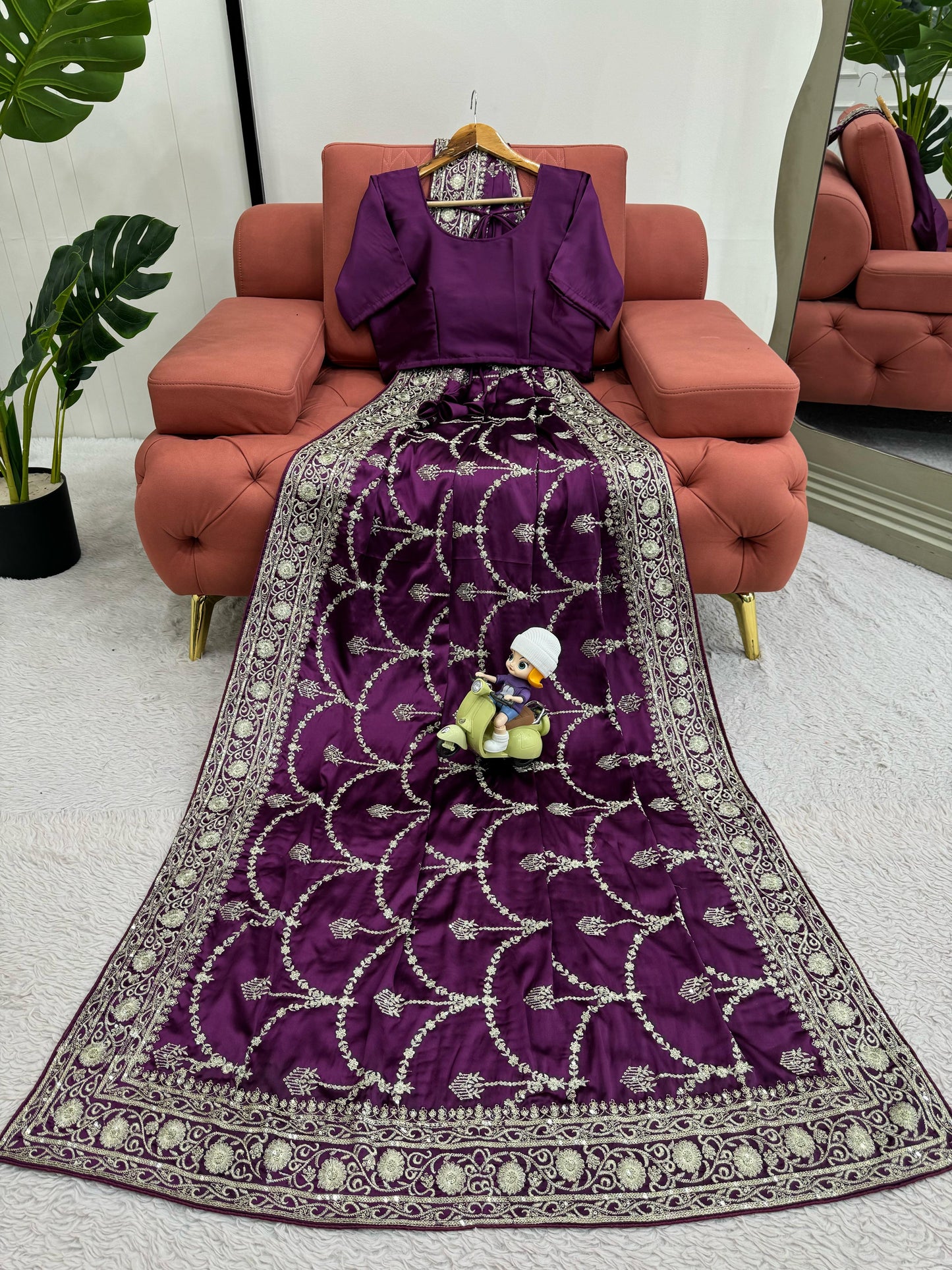 Purle Japan Satin Silk Saree