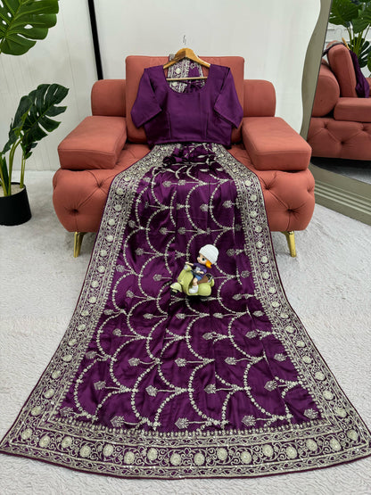 Purle Japan Satin Silk Saree