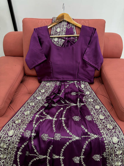 Purle Japan Satin Silk Saree