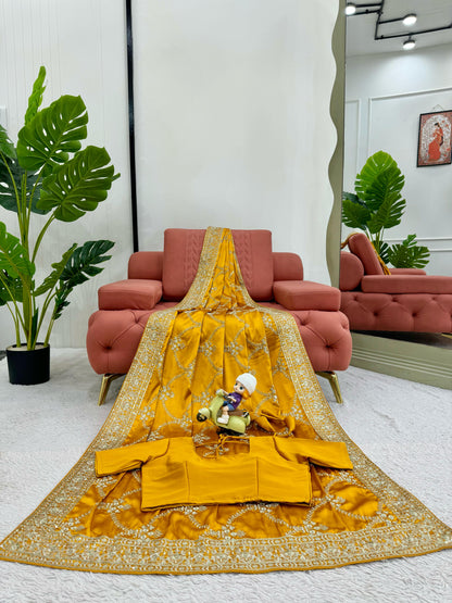 Yellow Japan Satin Silk Saree